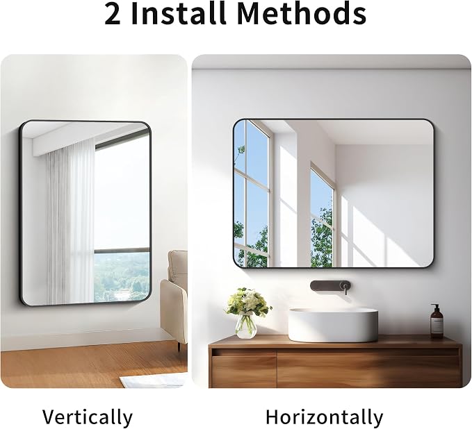 BONEWEI 30x40 inch Bathroom Mirror, Wall Mounted Bathroom Frame Vanity Mirror - Image 3