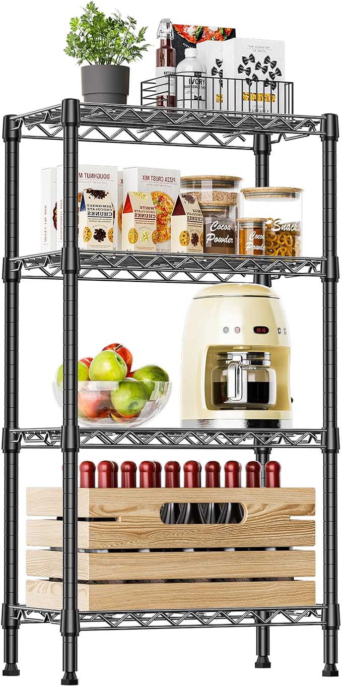 IZEUK 4 Tier Steel Storage Shelves, Heavy Duty Metal Shelf Wire Shelving Rack by IZEUK
