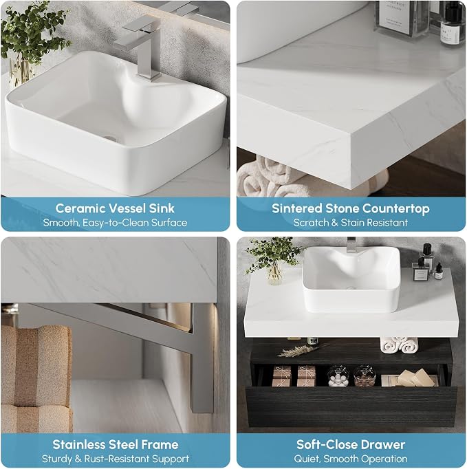 40" Floating Bathroom Vanity, Wall-Mounted Storage Cabinet Single Piece Set - Image 3