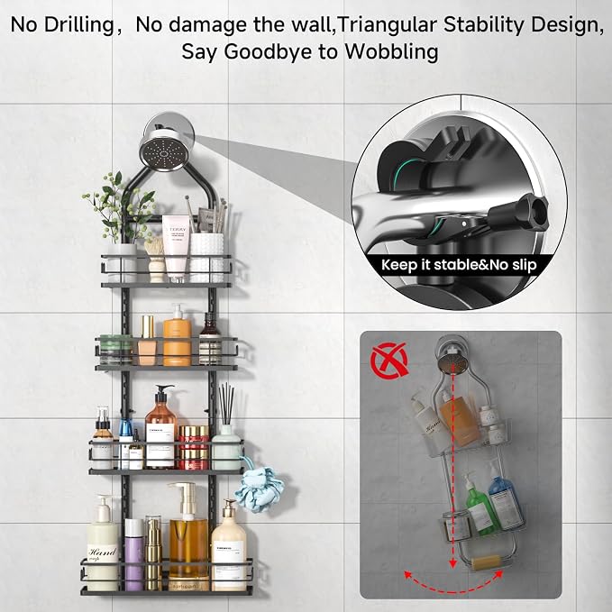 Shower Caddy Hanging Rustproof, 4 Tier Adjustable Hanging Shower Caddy Over - Image 3