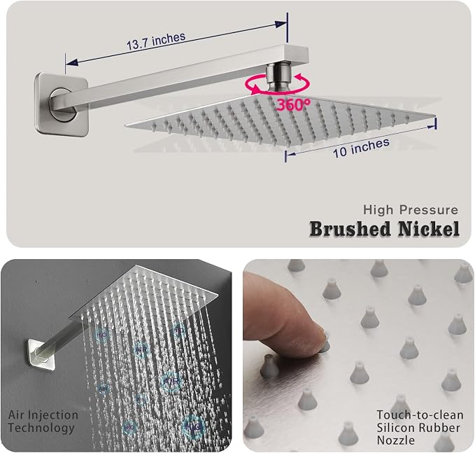 Brushed Bathroom Luxury Rain Mixer Combo Set Wall Mounted Rainfall Shower Head - Image 3