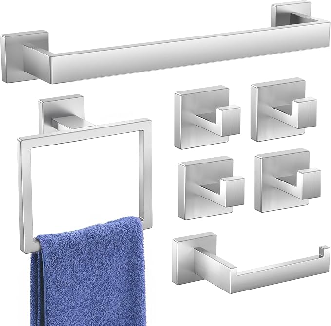 7-Pieces Brushed Nickel Bathroom Accessory Set, Bathroom Accessories, Towel by LckpptInc