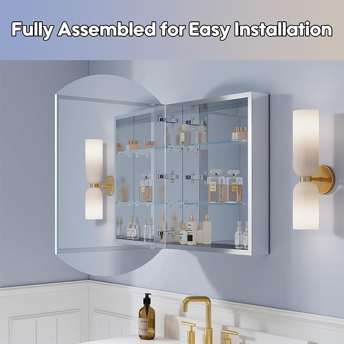 WELLFOR 20" x 32" Bathroom Oval Medicine Cabinet, Beveled Edge Mirror Cabinet - Image 7
