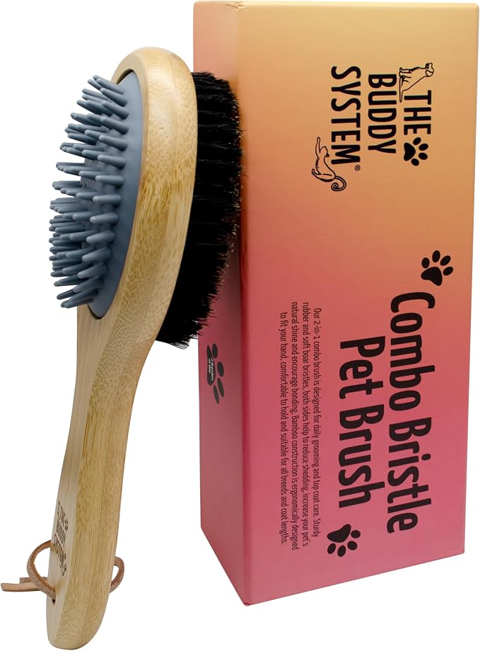 The Buddy System Combo Bristle Pet Brush, 2-in-1 Brush, Durable Rubber Side and by TheBuddySystem