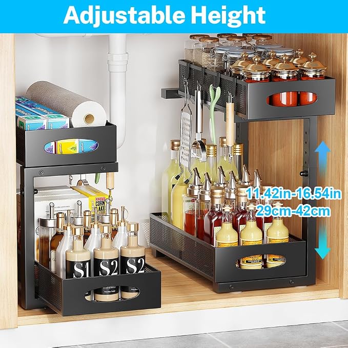 Under Sink Organizer, 2-Tier Pull Out Cabinet Organizer - Image 2