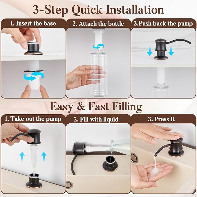 Built in Soap Dispenser for Kitchen Sink Countertop, Solid Brass Pump Head Long - Image 7