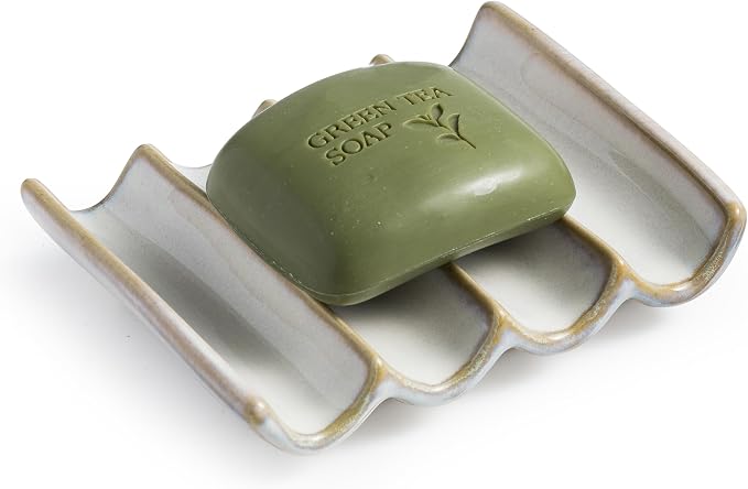 Soap Dish with Self Drain Fluted Design, Bar Soap Holder by Cormomu