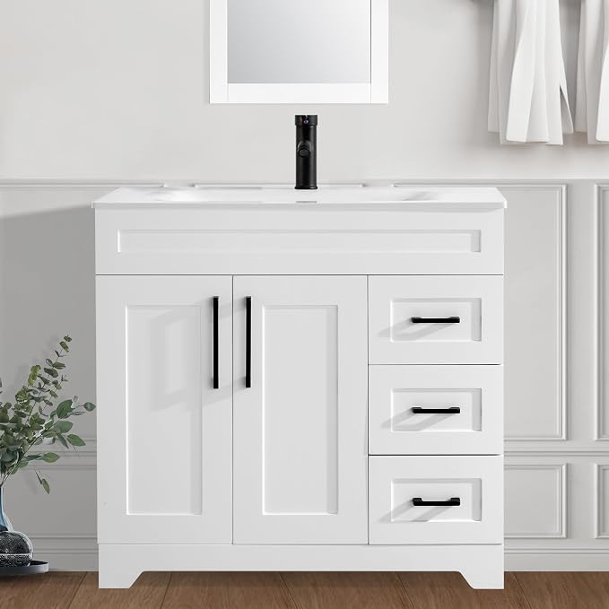36" Bathroom Vanity with Sink, Undermount Ceramic Sink, Modern Bathroom Cabinet by SSFEG