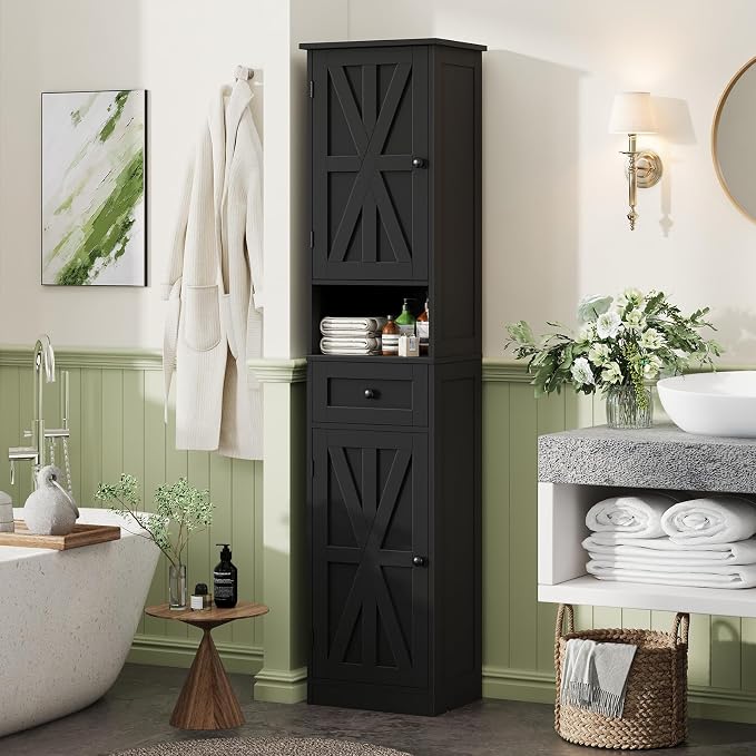 67" H Tall Bathroom Cabinet, Narrow Storage Cabinet by Halitaa