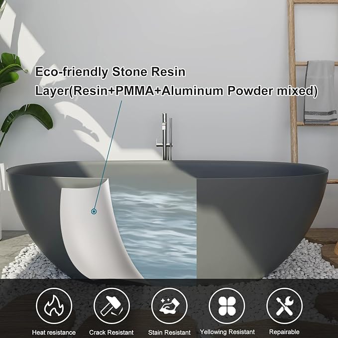 GIVINGTREE 65'' Freestanding Solid Surface Resin Stone Bathtub, Contemporary - Image 3