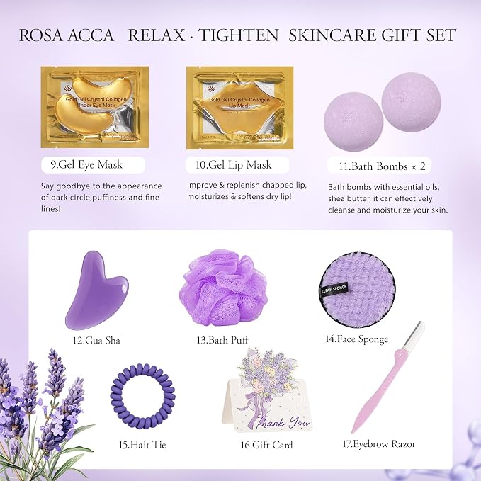 Lavender 23 Pcs Facial Skin Care Set, Luxury Bath and Body Gifts - Image 5