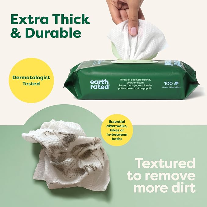 Earth Rated Pet Wipes for Dogs and Cats, Hypoallergenic, 3-in-1 Cleaning - Image 2