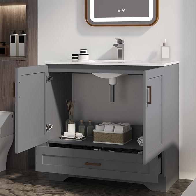 30 inch Bathroom Vanity with Sink, Modern White Vanity - Image 7