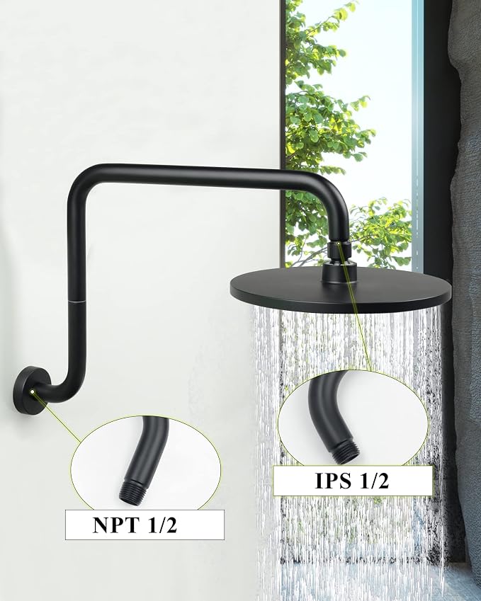 PHASAT Black Shower Head Arm, S Shaped Shower Arm - Image 4