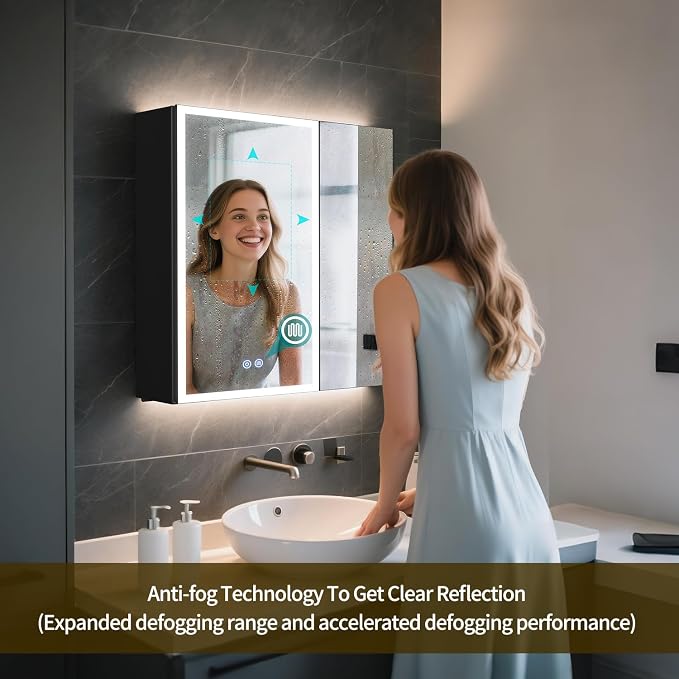 Lighted Medicine Cabinet with Mirror, 28 x 30 inch LED Bathroom Cabinet with - Image 6
