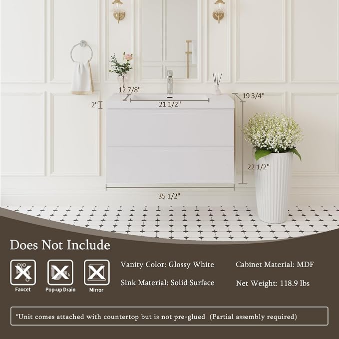 36 Inch Floating Bathroom Vanity - Image 4