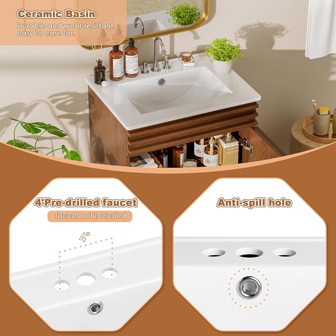 ROOMTEC 24" Walnut Modern Freestanding Bathroom Vanity Sink - Image 6
