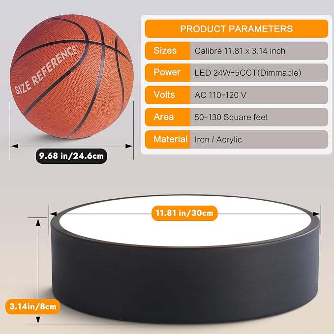 Dimmable Modern Flush Mount Ceiling Light Fixture, Matte Black Round LED Lights - Image 5
