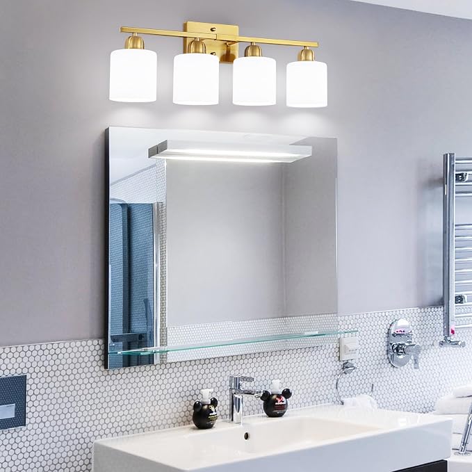 4 Light Gold Light Fixture Bathroom, Brushed Gold Vanity Light - Image 8