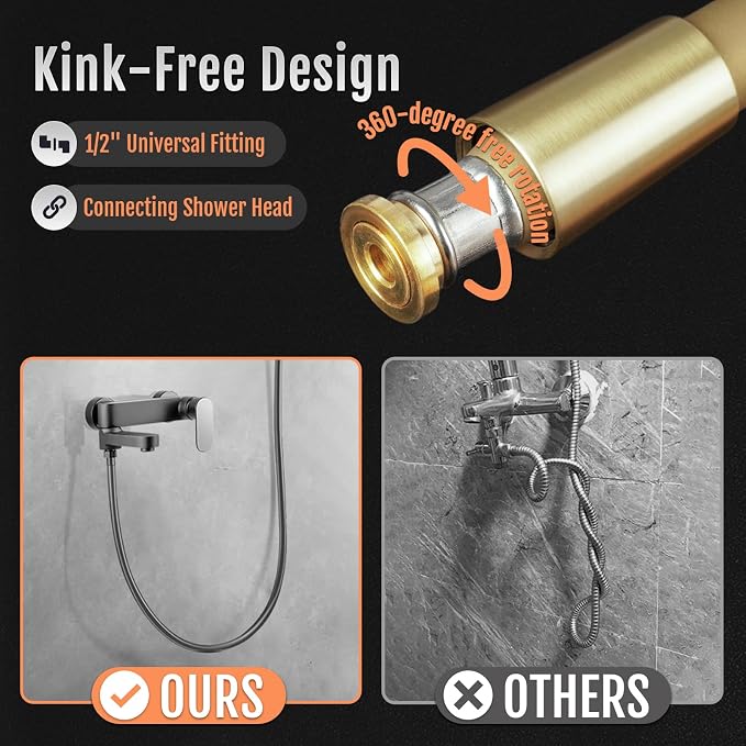 Super Flexible Gold Silicone Shower Head Extension, Kink-Free 60 Inch Handheld - Image 4