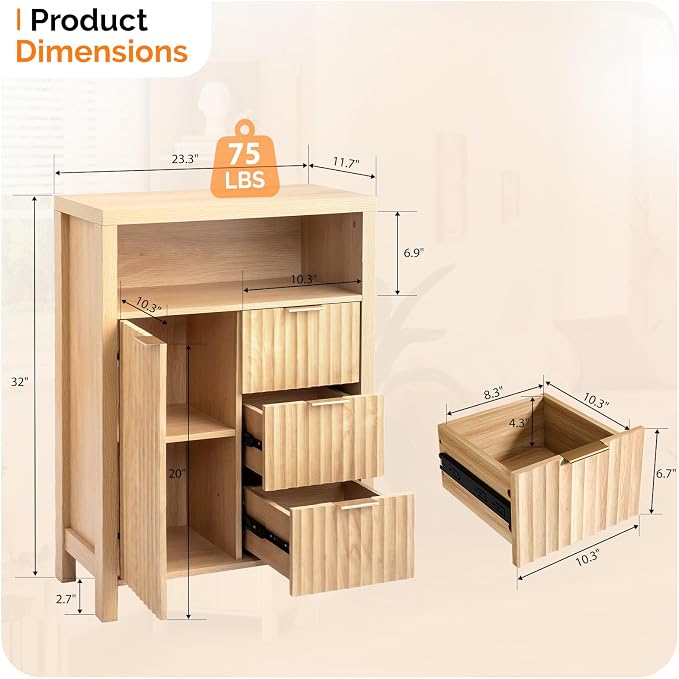 VINGLI Fluted Bathroom Floor Storage Cabinet - Image 2