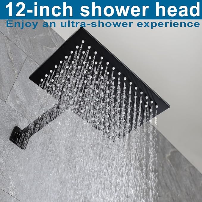 POP SANITARYWARE Matte Black Shower Faucet Set, Bathroom Rainfall Shower System - Image 2