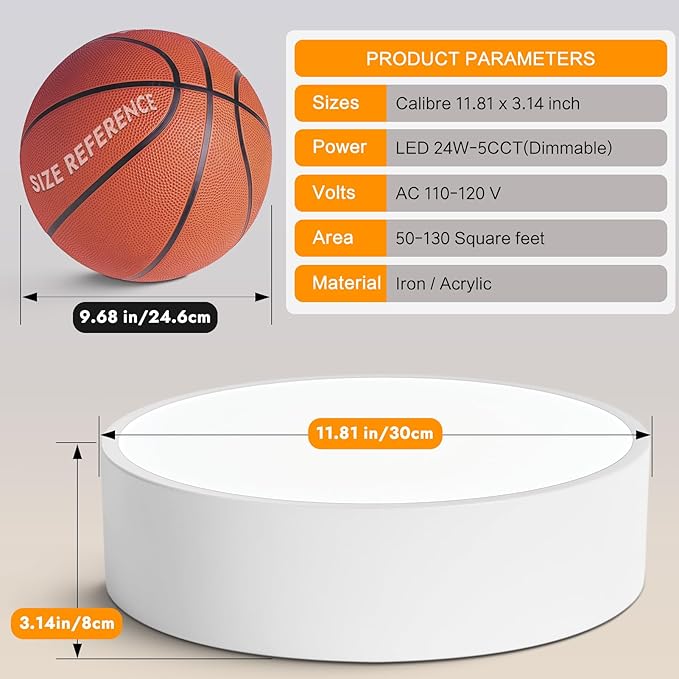 Dimmable LED White Flush Mount Ceiling Light Fixture, Modern Round Hallway - Image 4