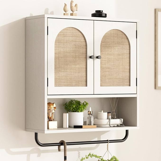 RUSTOWN Rattan Bathroom Wall Cabinet, Boho Medicine Cabinet by RUSTOWN