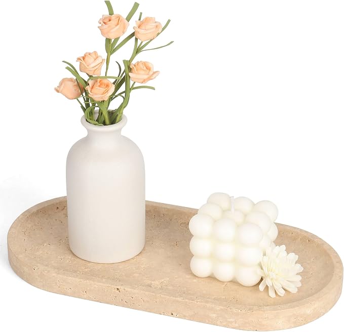Natural Travertine Vanity Tray for Bathroom Countertop, Marble Tray for Jewelry by Unknown