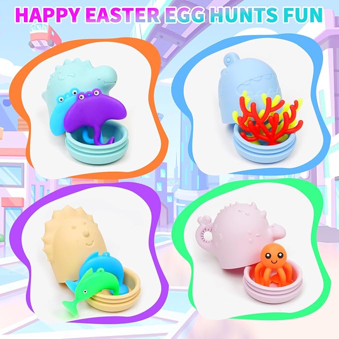 Baby Bath Toys, Squeezable Dinosaurs Bathtub Toys, No Hole Sensory Ocean Animal - Image 5