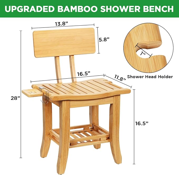 Ollieroo Two-Tier Bamboo Shower Chair - Image 7