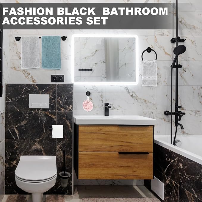 Gisafai 30 Pcs Bathroom Hardware Set, 23.6 Inch Brushed Towel Bar Ring Toilet - Image 3