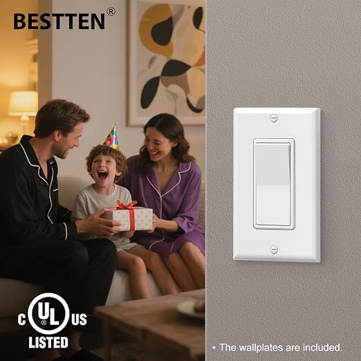 BESTTEN 40 Pack 3-Way Decorator Wall Light Switch, 15A 120V/277V, On/Off Rocker - Image 6