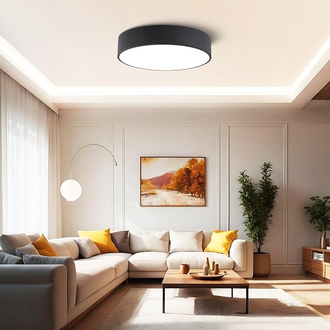 Modern Dimmable Round Black LED Large Flush Mount Ceiling Light Fixture - Image 9