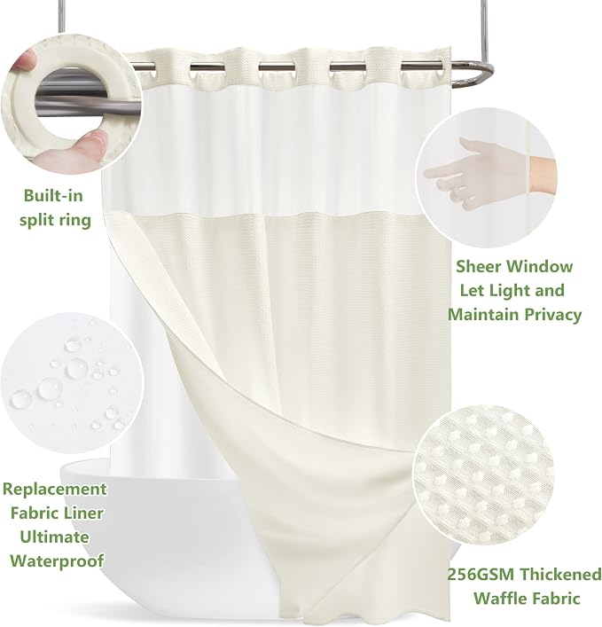 No Hook Waffle Weave Shower Curtain Set - Image 9