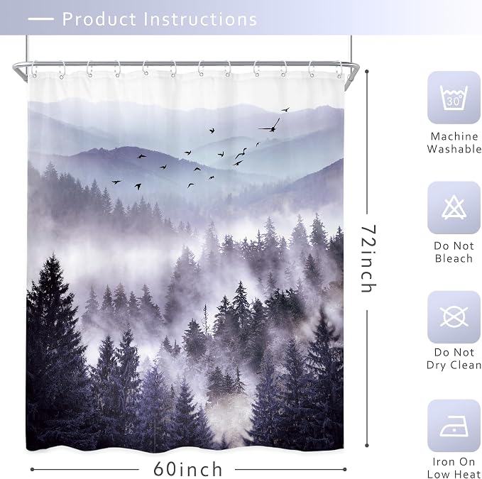 Riyidecor Purple Shower Curtain，Mountain Shower Curtains - Image 5