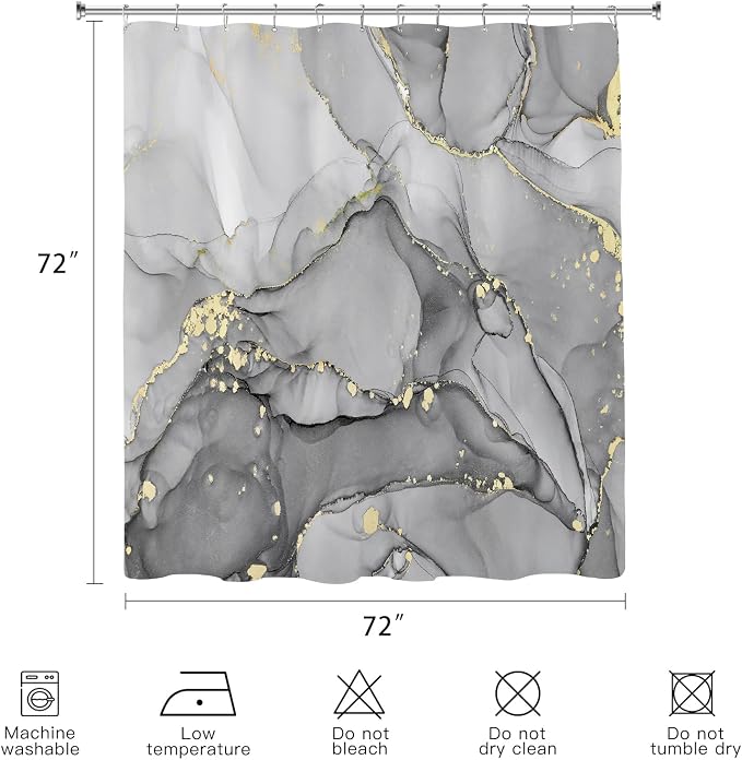Grey Marble Shower Curtain, Modern Abstract Fabric Shower Curtains - Image 6