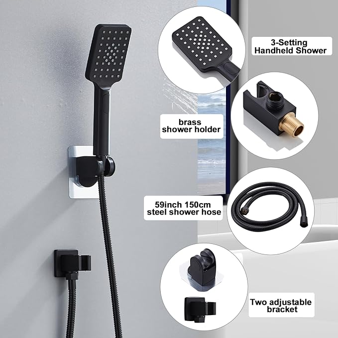 8 Inch Shower Faucet Set Ceiling Mount, High Pressure Rainfall Shower System - Image 3