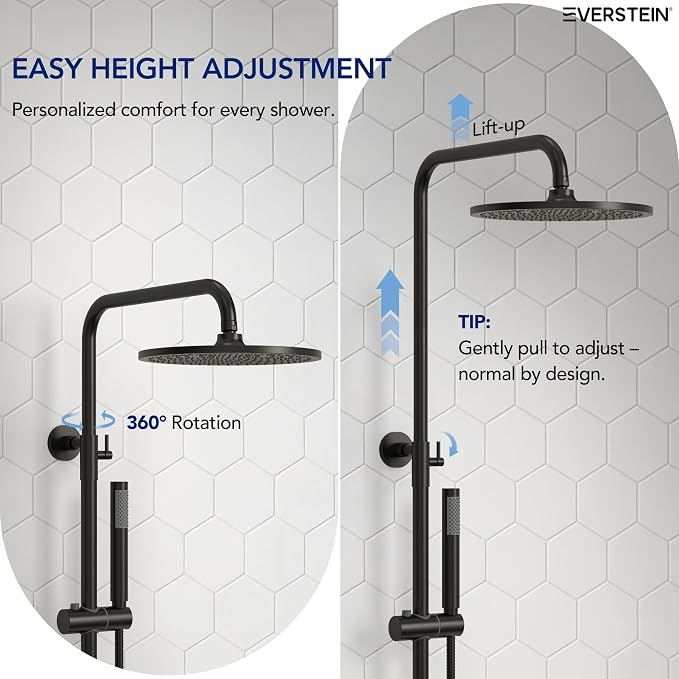 Exposed Shower System with Tub Spout, EVERSTEIN 10 inch High Pressure Shower - Image 7