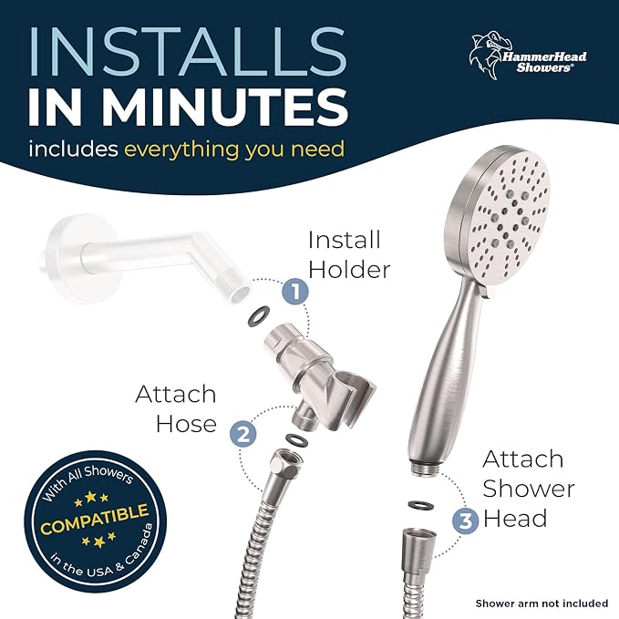 HammerHead Showers® Solid Metal 3-Spray Handheld Shower Head - Image 7