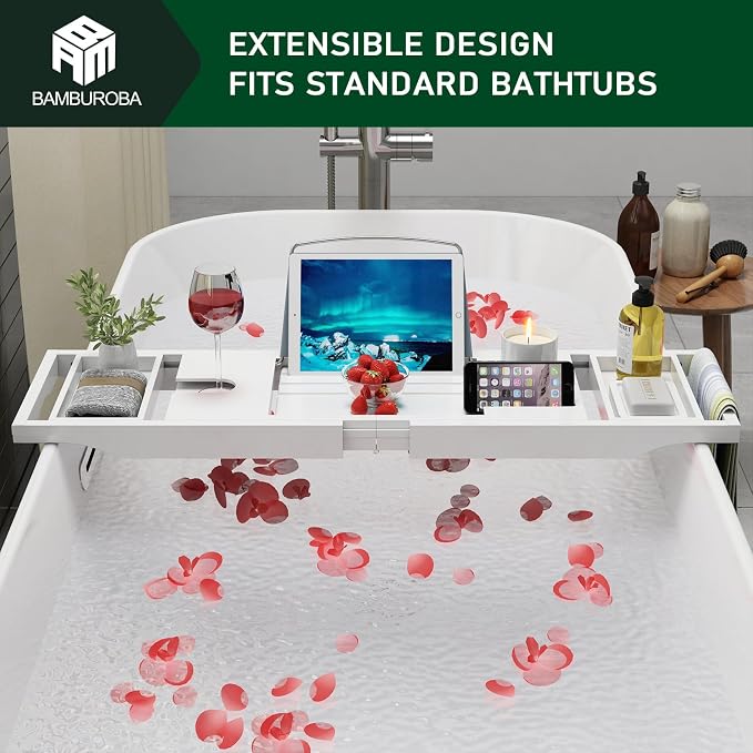 Foldable Bamboo Bathtub Caddy Tray Expandable - Image 3