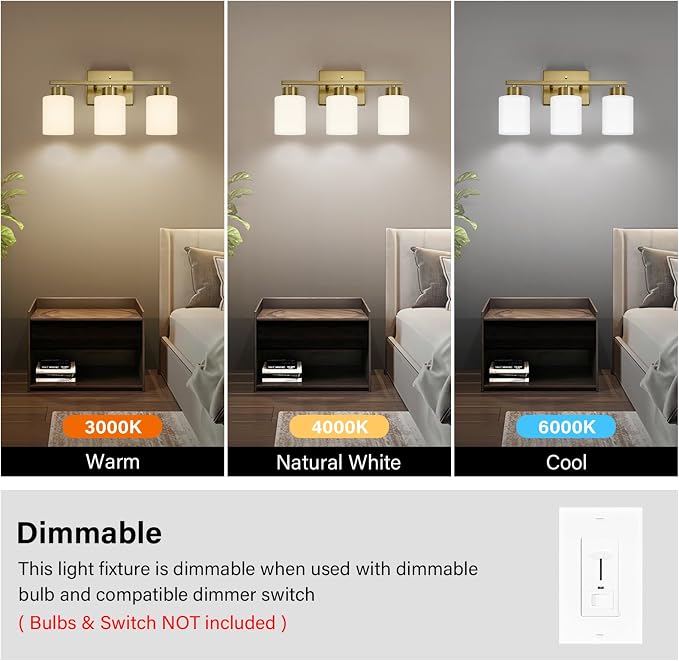 Brushed Gold Bathroom Light Fixtures, 3-Light Modern Vanity Light Over Mirror - Image 7