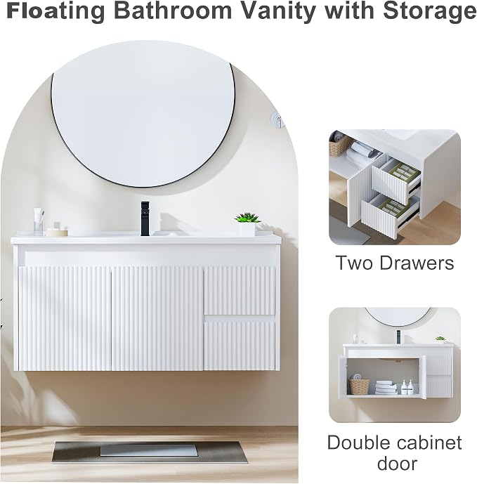Floating Bathroom Vanity with Sink, 40 Inch Wall Mounted Bathroom Vanity with 2 - Image 6