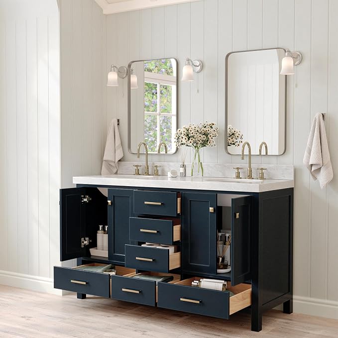 ARIEL Cambridge 60 Inch Midnight Blue Bathroom Vanity Double Sink, Solid Wood - Image 4