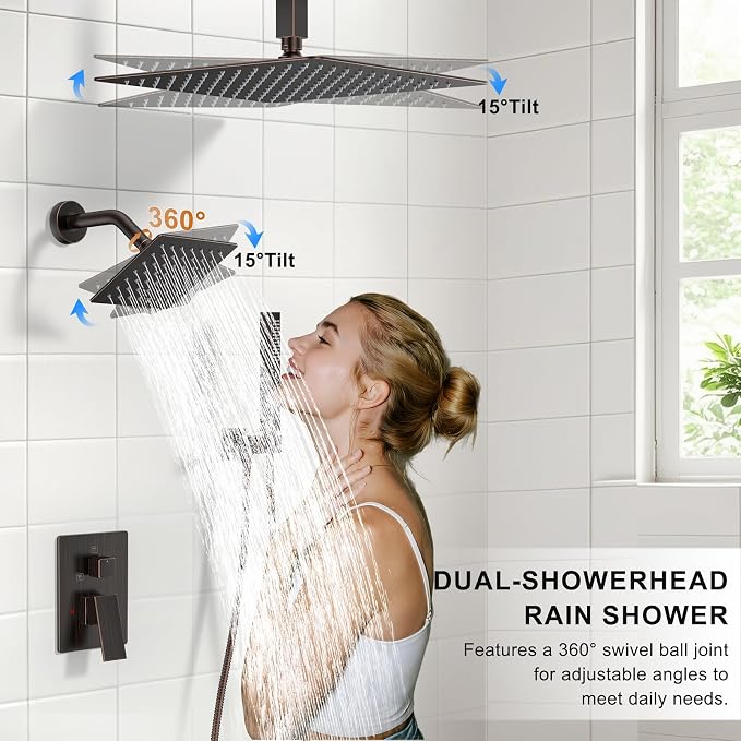 Shower Faucet Set, Ceiling Mount Shower System 12"+6" Dual Shower Head Set - Image 3