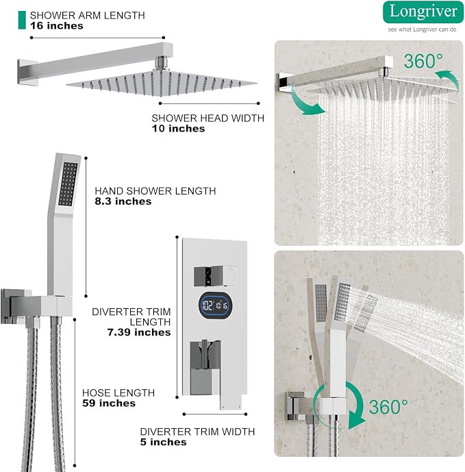 Shower Faucet Set with Hydro Power Temperature Display, Shower System Bathroom - Image 8