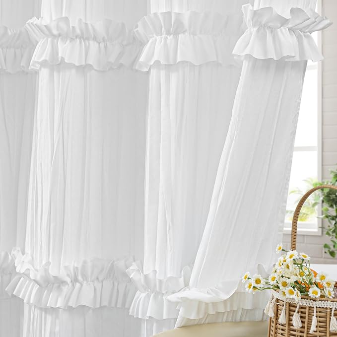ROSERY No Hook Ruffle Shower Curtain - Image 4