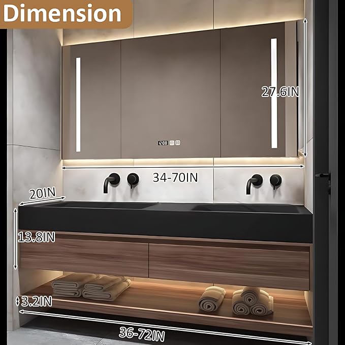 Luxury Bathroom Vanities, Defogging LED Lighted Mirror, Bathroom Cabinet - Image 2