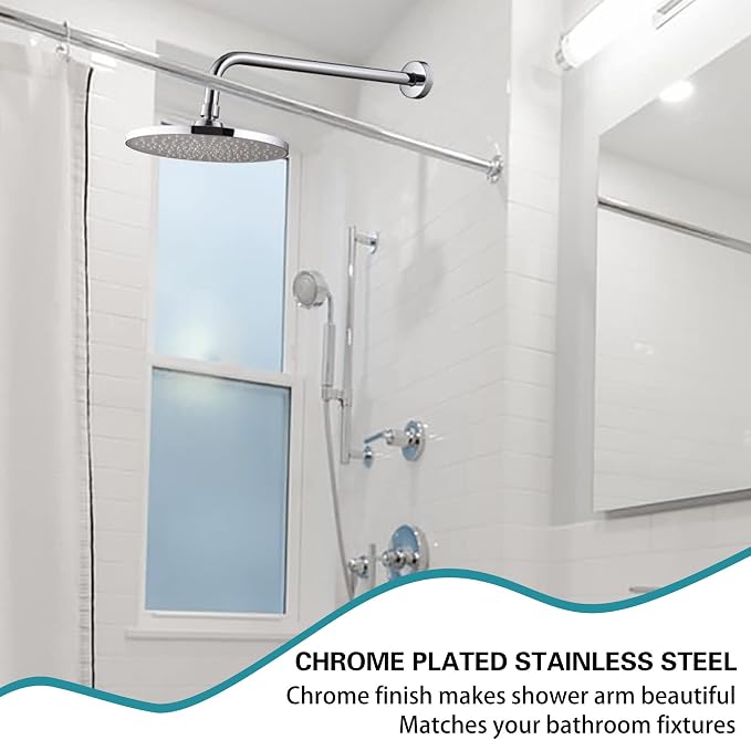 12 Inch Shower Arm with Flange, Stainless Steel 90 Degree Rain Shower Head - Image 3