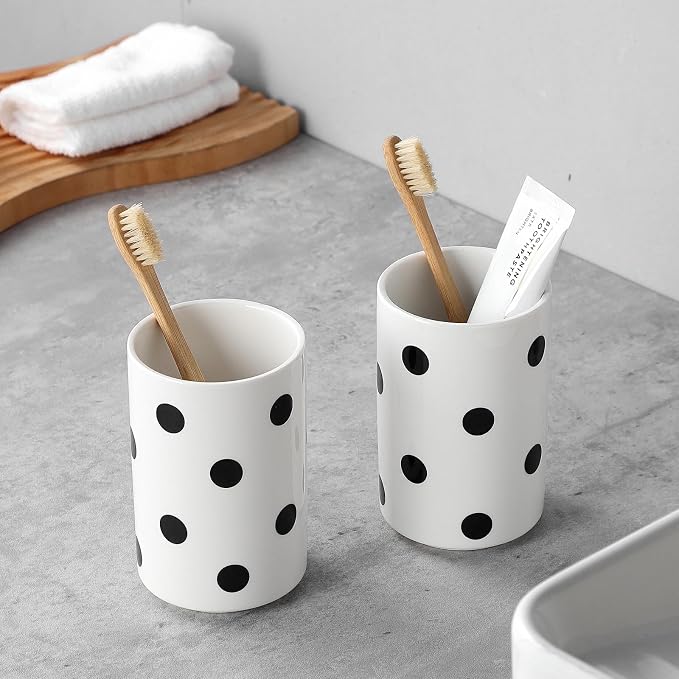 Black Polka Dot Ceramic Toothbrush Holders White - Image 9